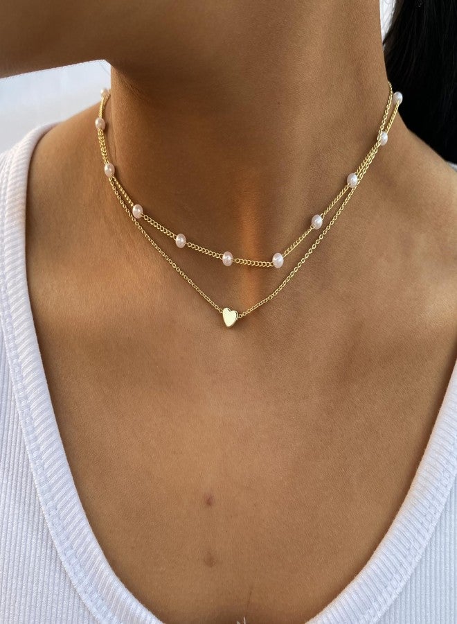 ASCOMY Dainty Gold Necklace for Women 14K Gold Plated Necklaces for Her Layered Pearl Choker O Chain Love Heart Pendant Necklaces Cute Necklaces Festival Jewelry Gift for Women - Image 4